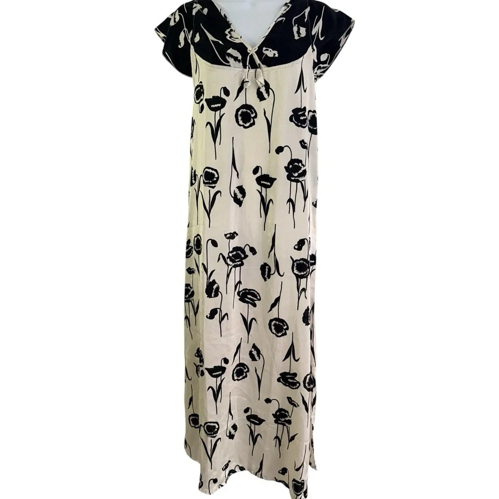 Vintage Maxi Floral Nightgown‎ M Sleep Dress Flutter Sleeve Romantic Cottagecore
